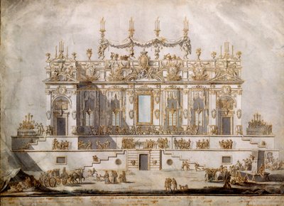 Cross Section of a Grand House, Design for the Festa della Chinea, Drawn by G. Palazzi, 1764 by Paolo Posi